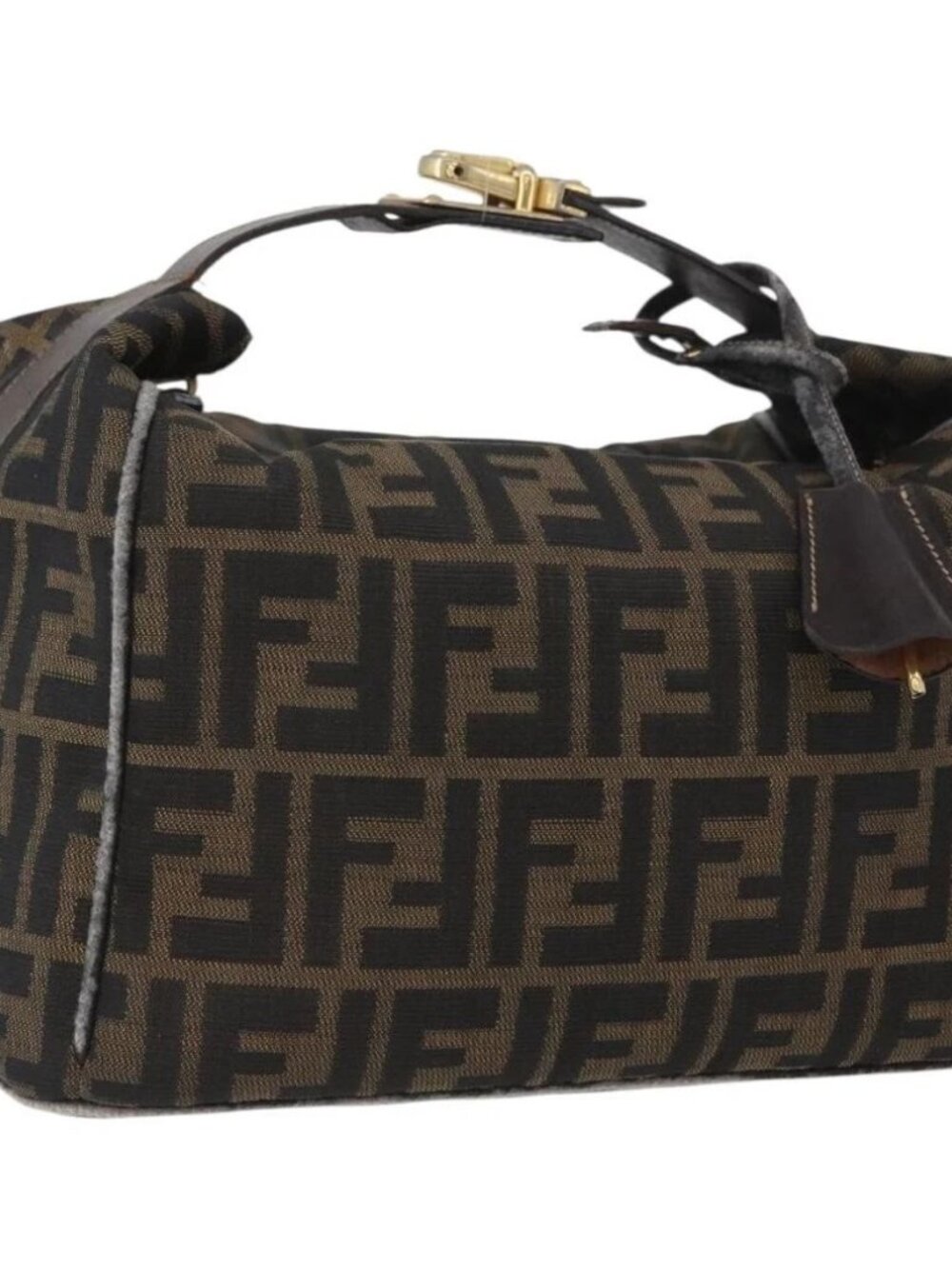 FENDI Zucca Canvas Hand Bag Black Brown Auth bs33679